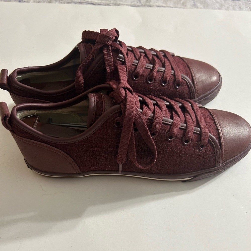 BURNETIE BURGUNDY QUILTED AND LEATHER LACE-UP WOMEN’S SNEAKERS CASUAL WEAR 7